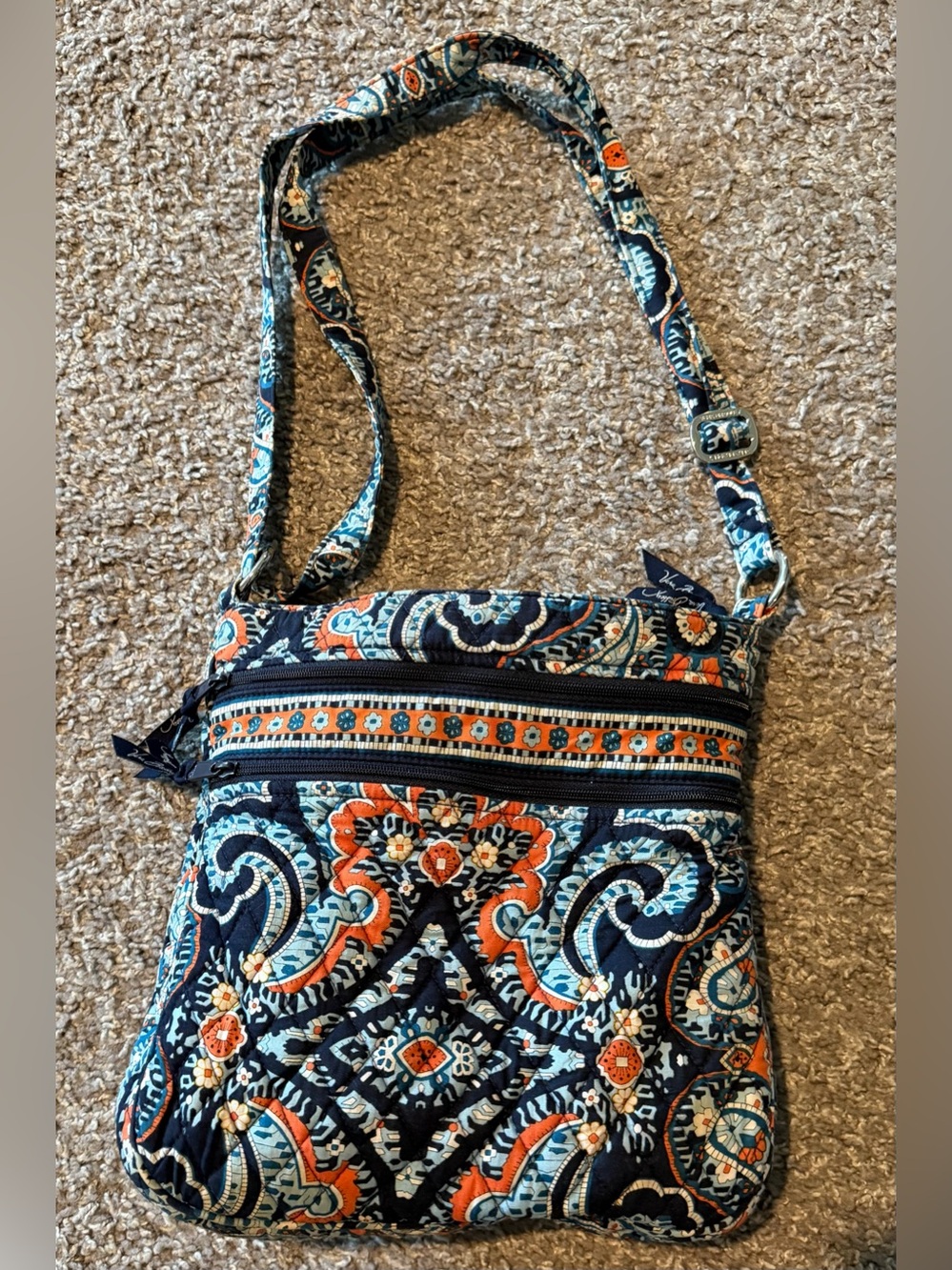 Vera Bradley Quilted Crossbody in Navy, Orange & Light Blue